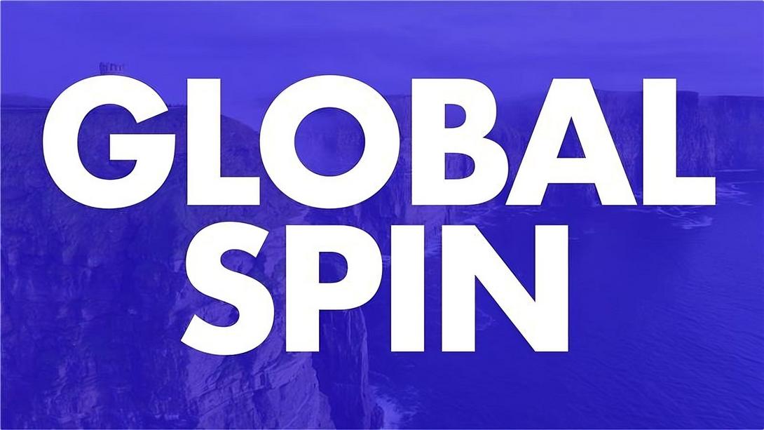 A graphic promoting the Recording Academy's Global Spin performance series. The graphic features the words "Global Spin" written in black text atop a white background alongside a Grammy Award trophy next to the word "Series."